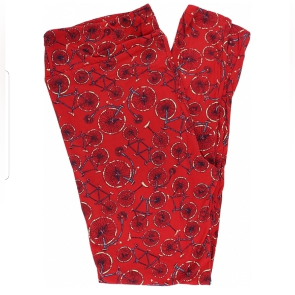 EUC LuLaRoe Red, Blue & White Bicycle Print Leggings OS - Picture 4 of 5